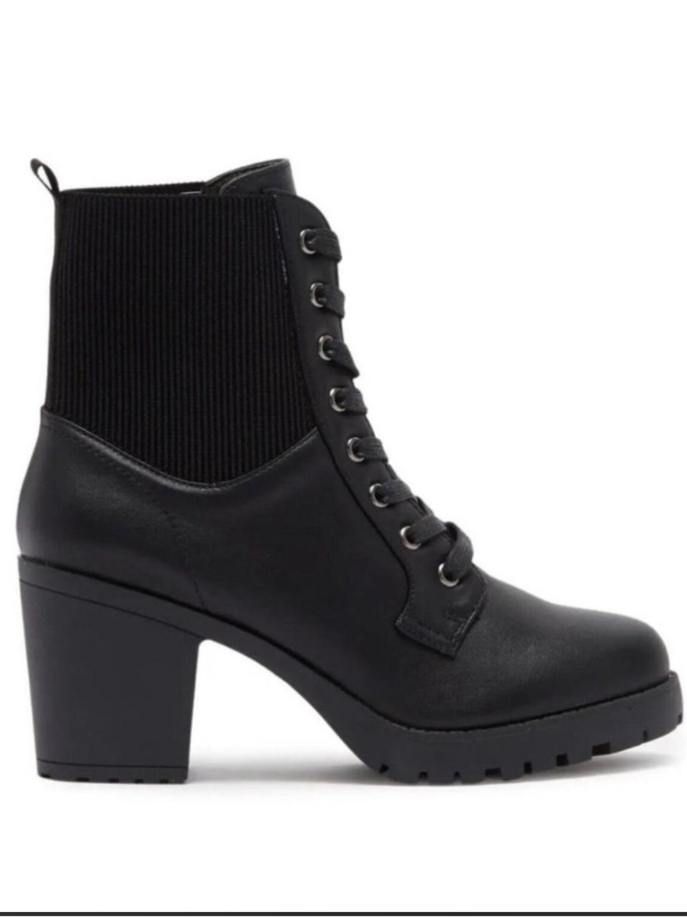 Zigi Soho Morgan Black Side Zip Lace-Up Chunky Block Heel Combat Boots